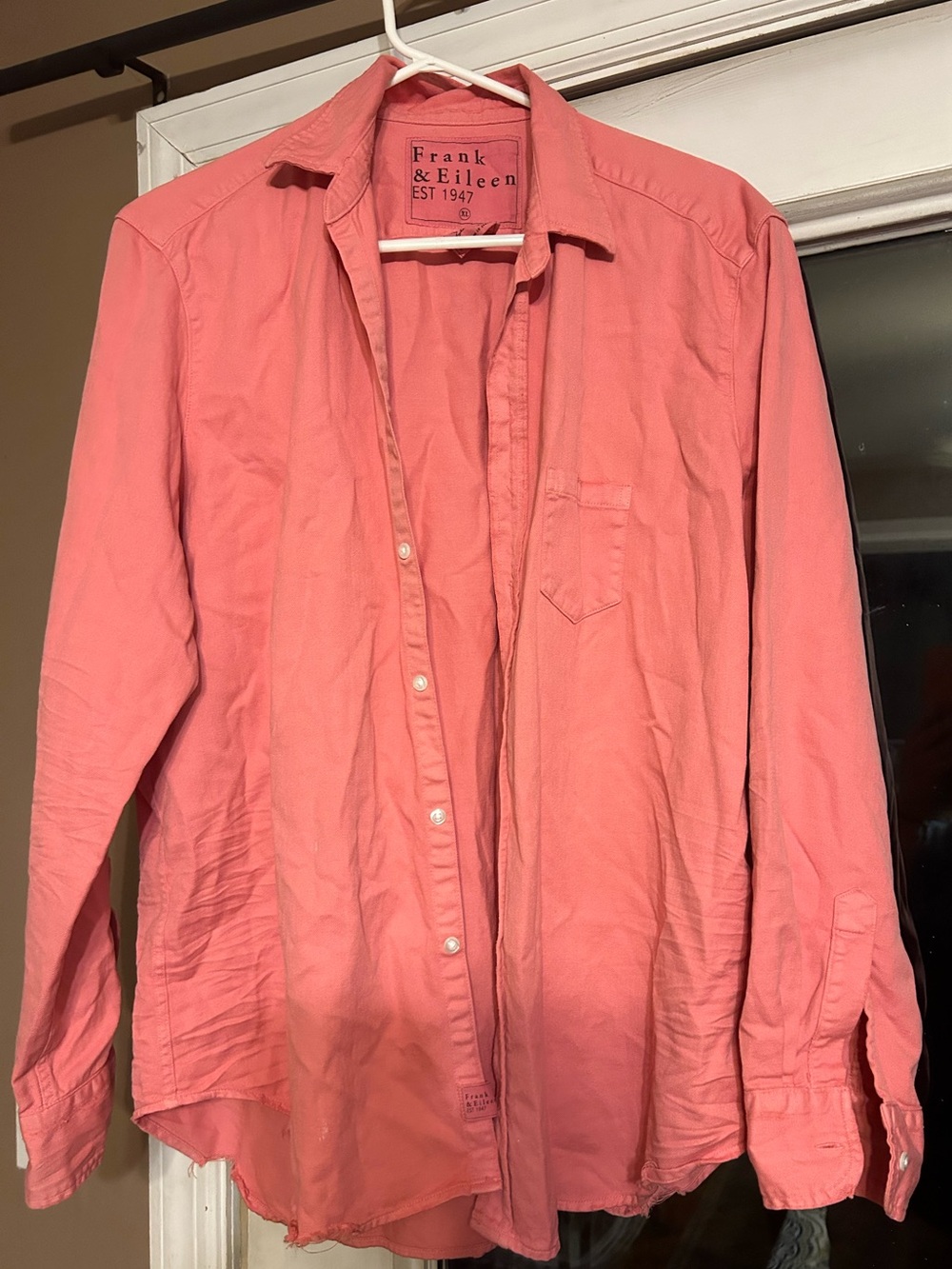Frank & Eileen Distressed Coral-Pink Button-Down Shirt